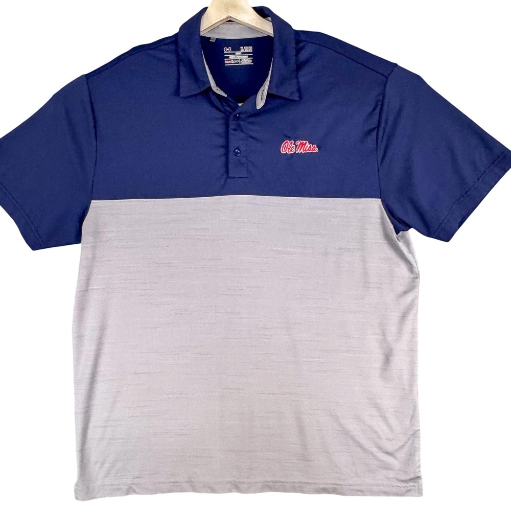 Ole Miss Rebels Polo Shirt Mens XL Tall Blue NCAA Football Under Armour HeatGear
